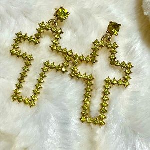 New yellow rhinestone cross earrings